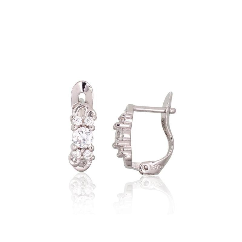 Silver earrings with 'english' lock, Silver 925°, Rhodium (Plating), Zirkons