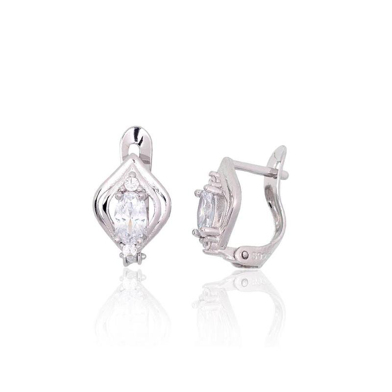 Silver earrings with 'english' lock, Silver 925°, Rhodium (Plating), Zirkons