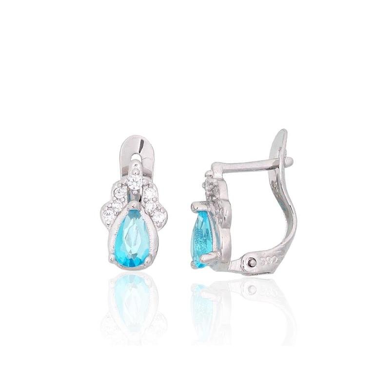 Silver earrings with 'english' lock, Silver 925°, Rhodium (Plating), Zirkons