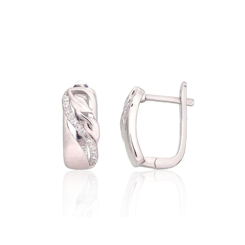 Silver earrings with 'english' lock, Silver 925°, Rhodium (Plating), Zirkons