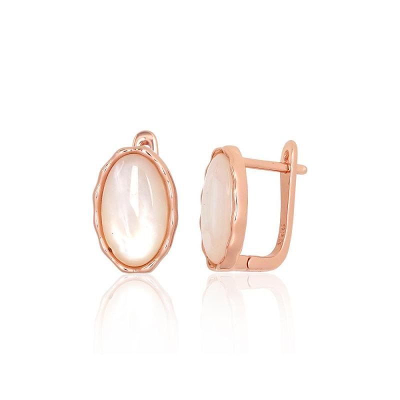 Silver earrings with 'english' lock, Silver 925°, red gold (Plating), Mother-of-pearl