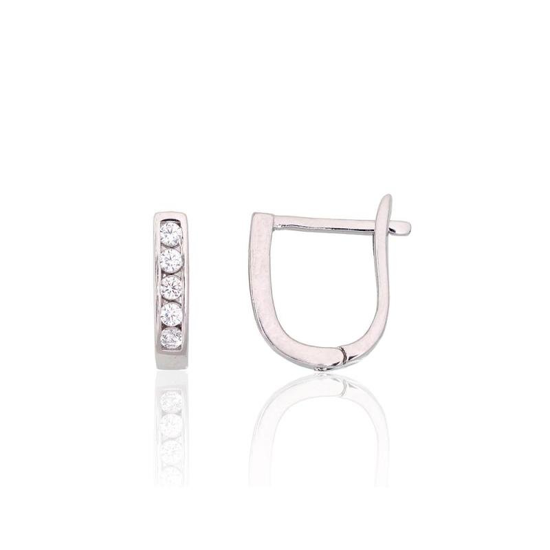 Silver earrings with 'english' lock, Silver 925°, Rhodium (Plating), Zirkons