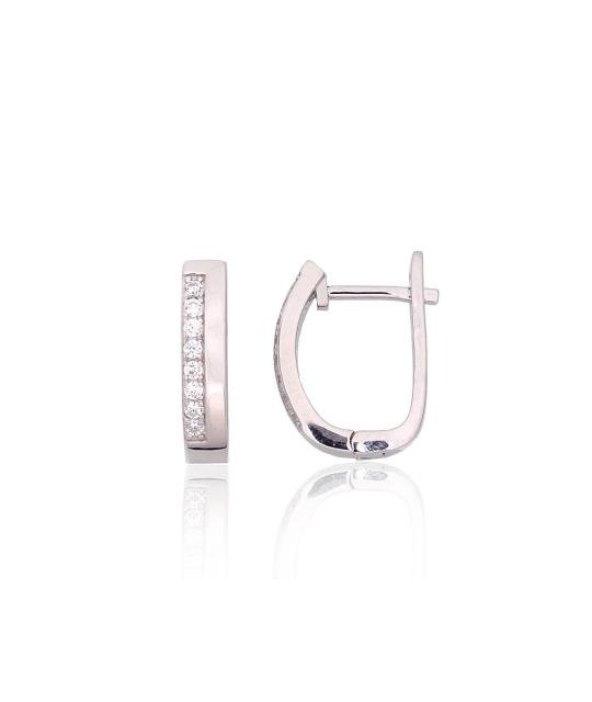 Silver earrings with 'english' lock, Silver 925°, Rhodium (Plating), Zirkons