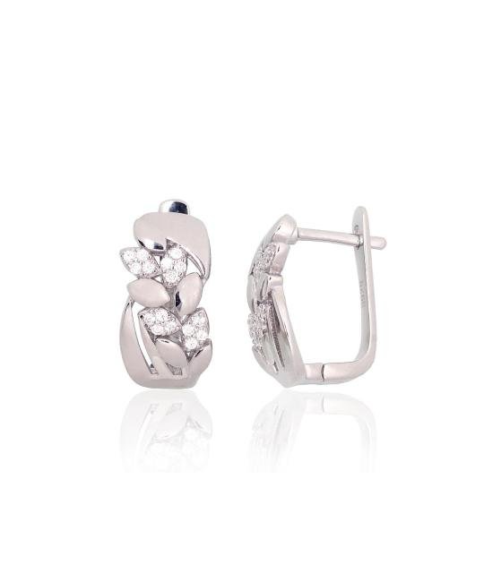 Silver earrings with 'english' lock, Silver 925°, Rhodium (Plating), Zirkons