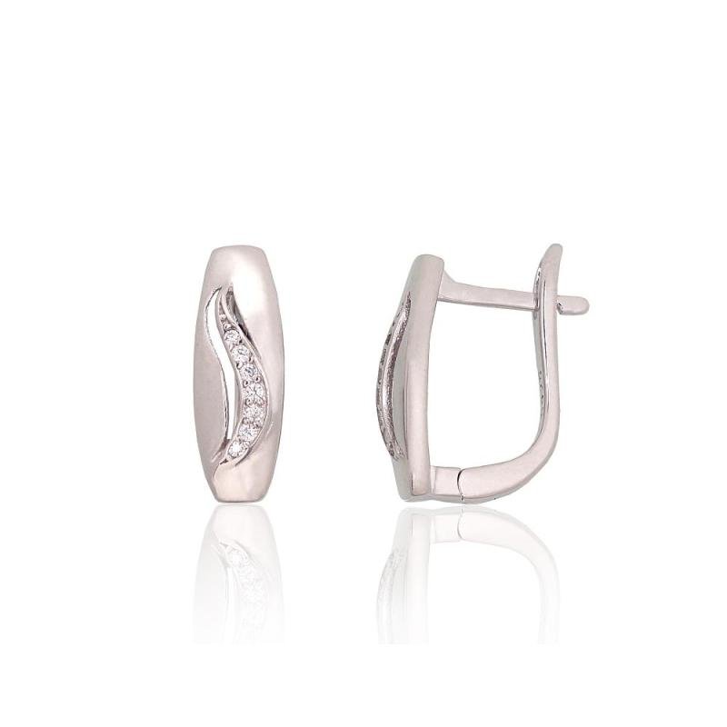 Silver earrings with 'english' lock, Silver 925°, Rhodium (Plating), Zirkons