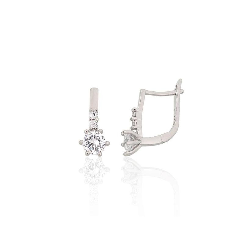 Silver earrings with 'english' lock, Silver 925°, Rhodium (Plating), Zirkons