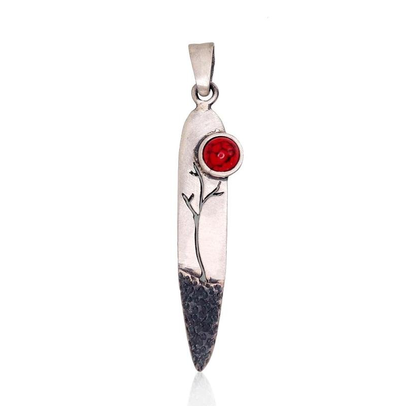 Silver pendant, Silver 925°, oxide (Plating), Coral (Imitation)