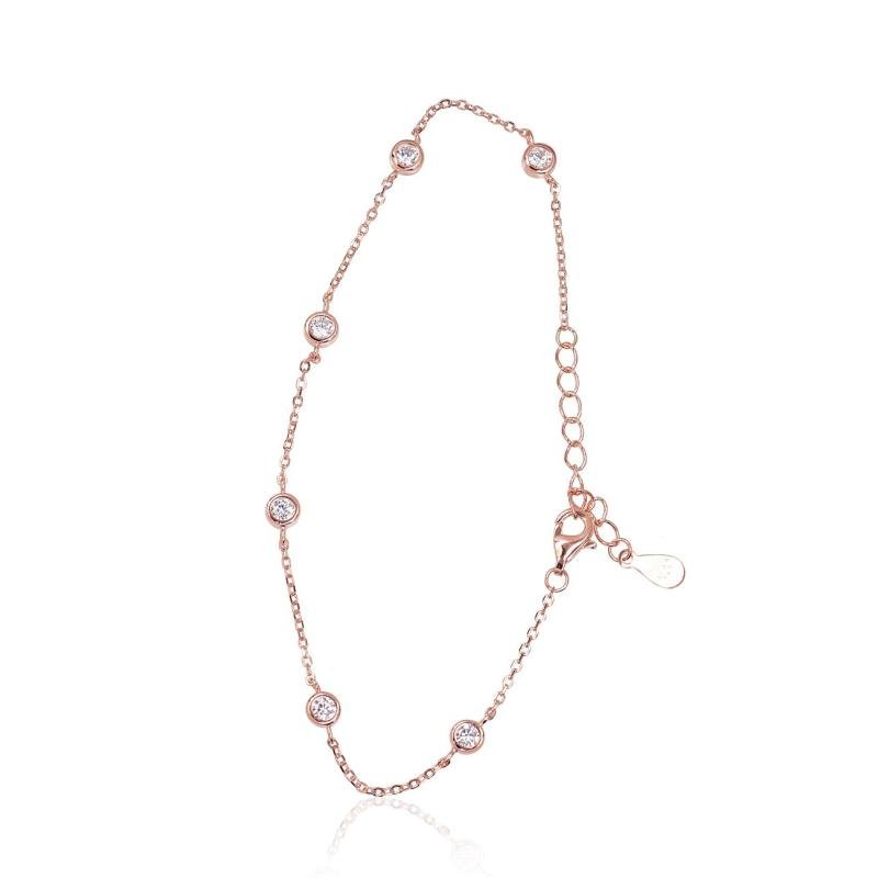 Серебряный браслет, Серебро 925°, красное золото (покрытие), Цирконы