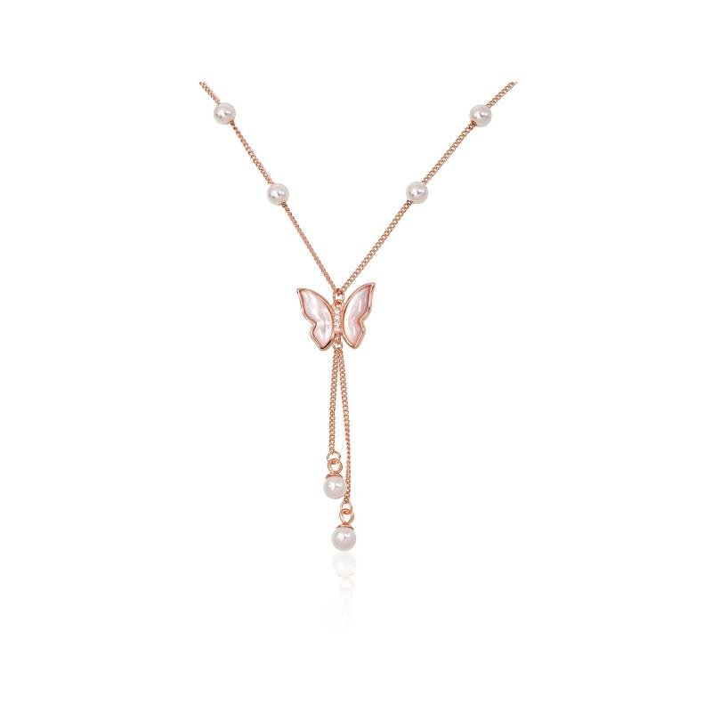 Серебряное колье, Серебро 925°, красное золото (покрытие), Цирконы, Жемчуг, Перламутр