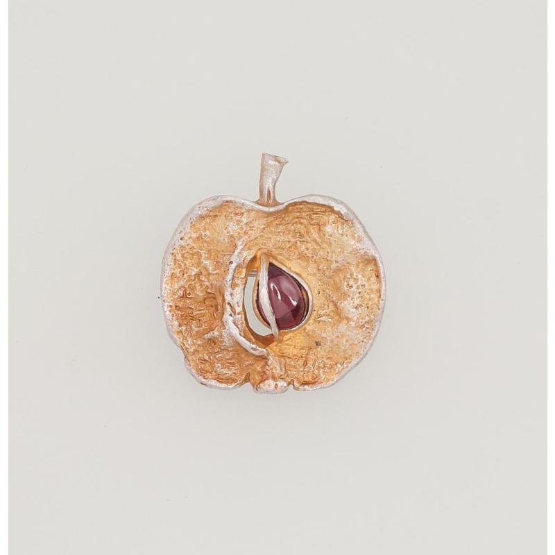 Серебряная брошь, Серебро 925°, оксид (покрытие), Гранат
