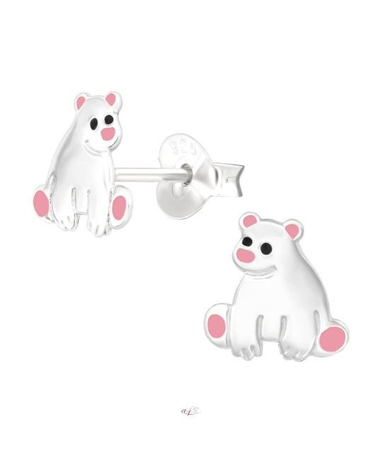 Silver studs with enamel, Bear