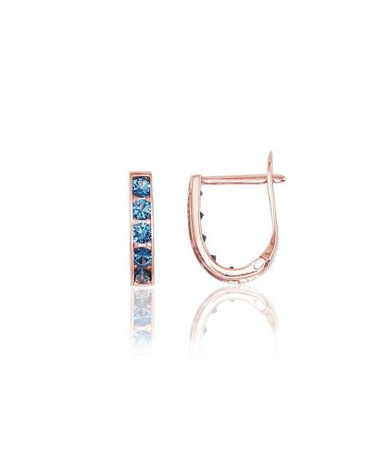 Gold earrings with 'english' lock, Red Gold 585°, Zirkons