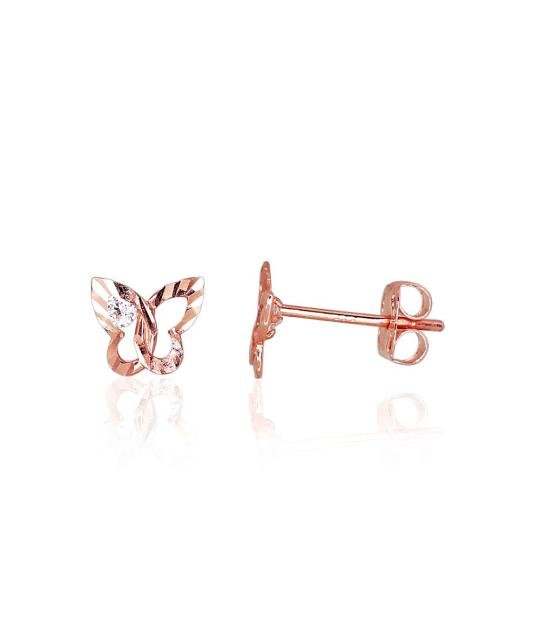 Gold classic studs earrings, Red Gold 585°, Zirkons