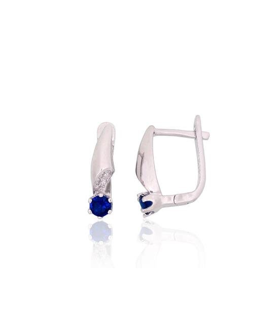 Silver earrings with 'english' lock, Silver 925°, Rhodium (Plating), Zirkons