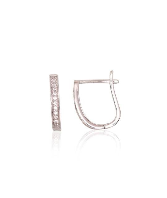 Silver earrings with 'english' lock, Silver 925°, Rhodium (Plating), Zirkons