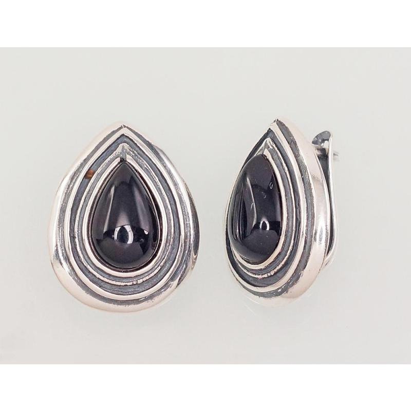 Серебряные серьги на английском замке, Серебро 925°, оксид (покрытие), Оникс