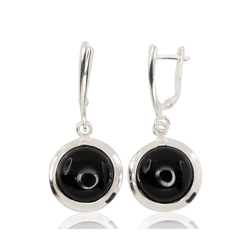 Silver earrings with 'english' lock, Silver 925°, Onix