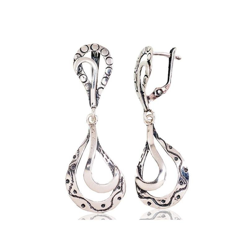 Silver earrings with 'english' lock, Silver 925°, oxide (Plating)