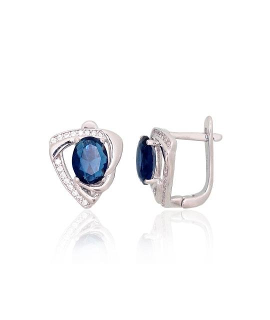 Silver earrings with 'english' lock, Silver 925°, Rhodium (Plating), Zirkons