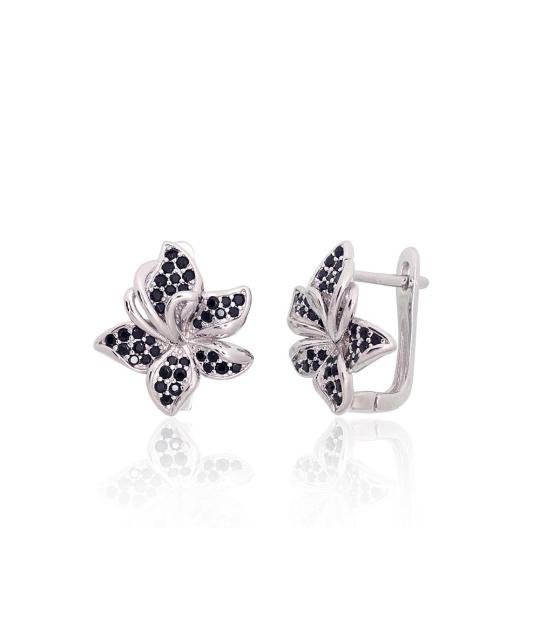 Silver earrings with 'english' lock, Silver 925°, Rhodium (Plating), Zirkons