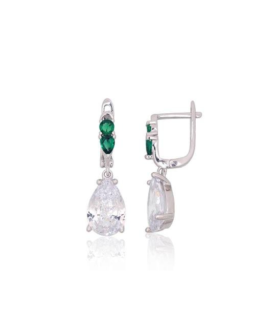 Silver earrings with 'english' lock, Silver 925°, Rhodium (Plating), Zirkons