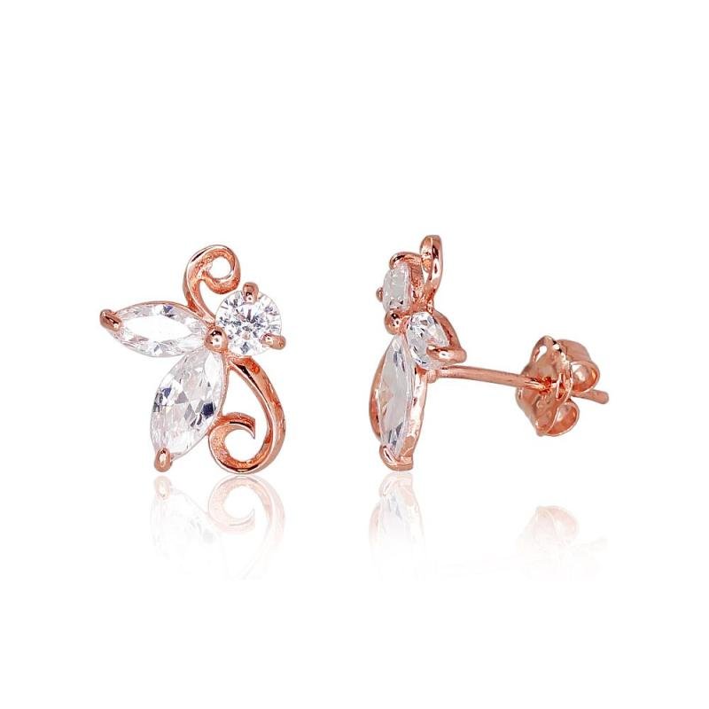 Gold classic studs earrings, Red Gold 585°, Zirkons