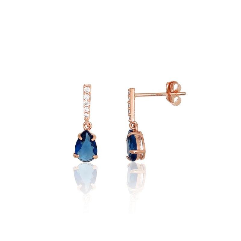 Gold classic studs earrings, Red Gold 585°, Zirkons