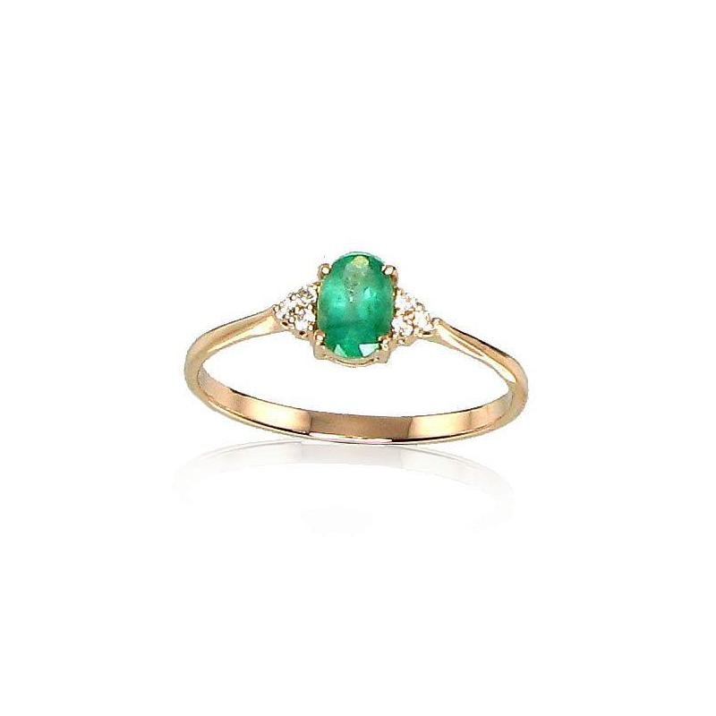 Gold ring, Red Gold 585°, Rhodium (Plating), Diamonds, Emerald