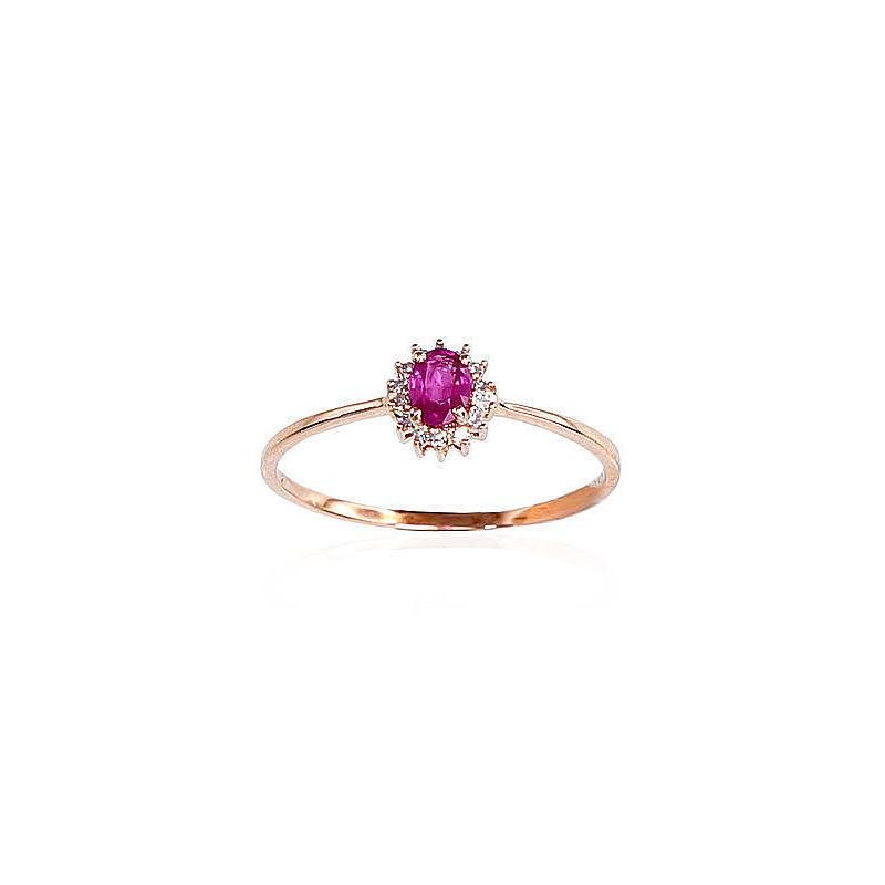 Gold ring, Red Gold 585°, Rhodium (Plating), Diamonds, Ruby