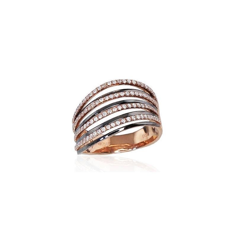 Gold ring, Red Gold 750°, Rhodium (Plating), Diamonds
