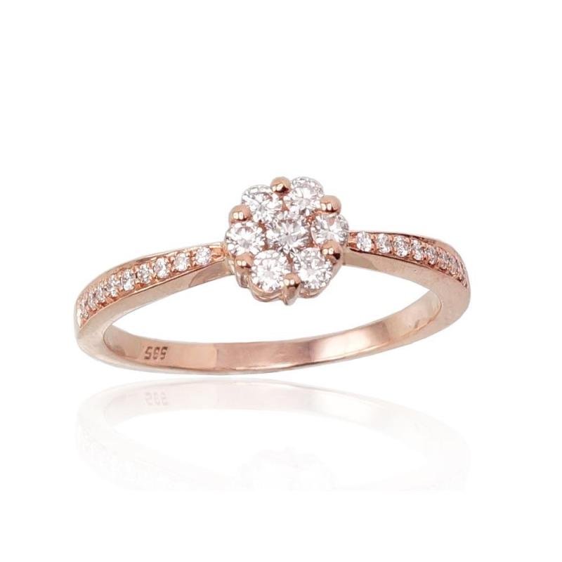 Gold ring, Red Gold 585°, Diamonds