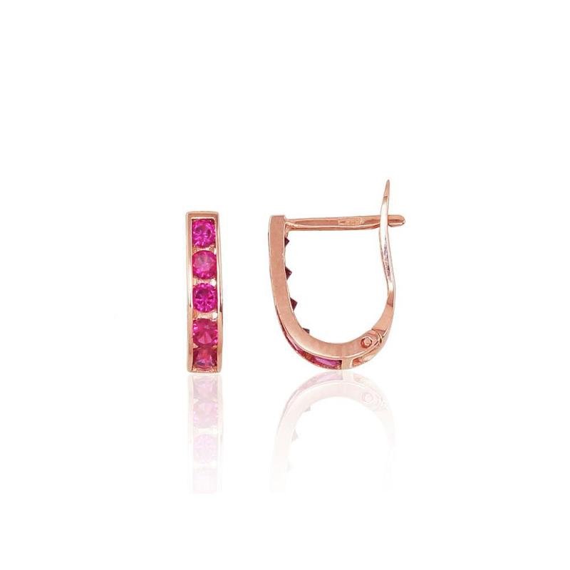 Gold earrings with 'english' lock, Red Gold 585°, Zirkons