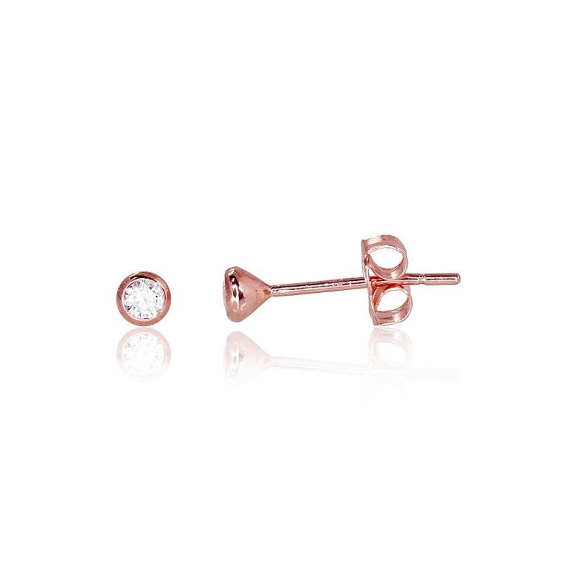 Gold classic studs earrings, Red Gold 585°, Zirkons