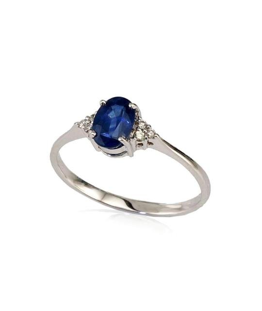 Gold ring, White Gold 585°, Diamonds, Sapphire