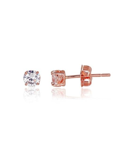 Gold classic studs earrings, Red Gold 585°, Zirkons