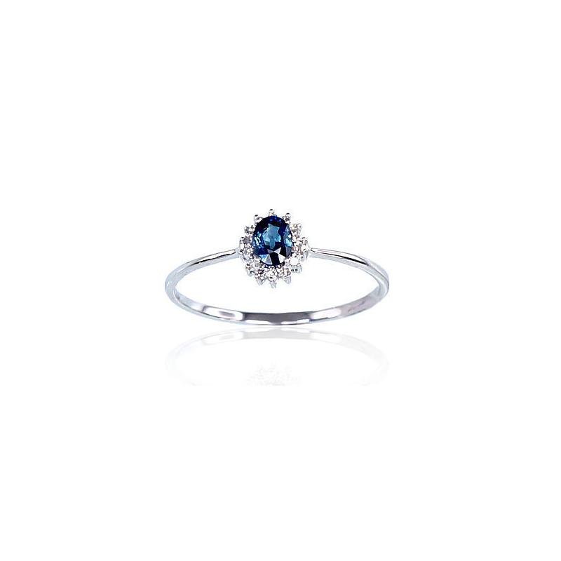 Gold ring, White Gold 585°, Diamonds, Sapphire