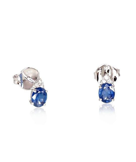 Gold classic studs earrings, White Gold 585°, Diamonds, Sapphire