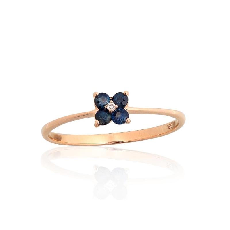 Золотое кольцо, Красное Золото 585°, Бриллианты, Сапфир