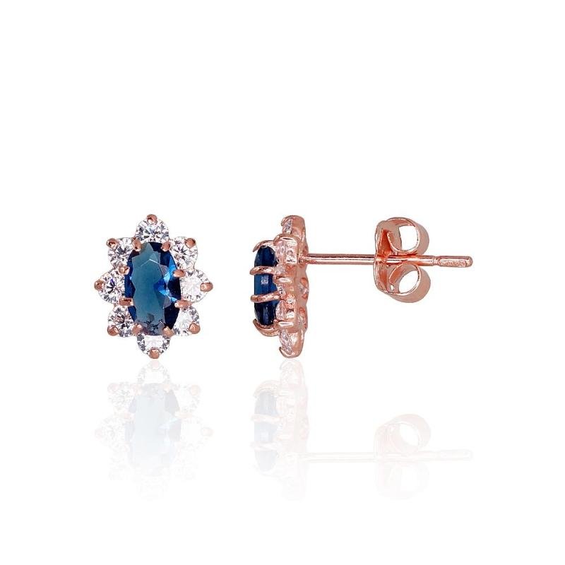 Gold classic studs earrings, Red Gold 585°, Zirkons