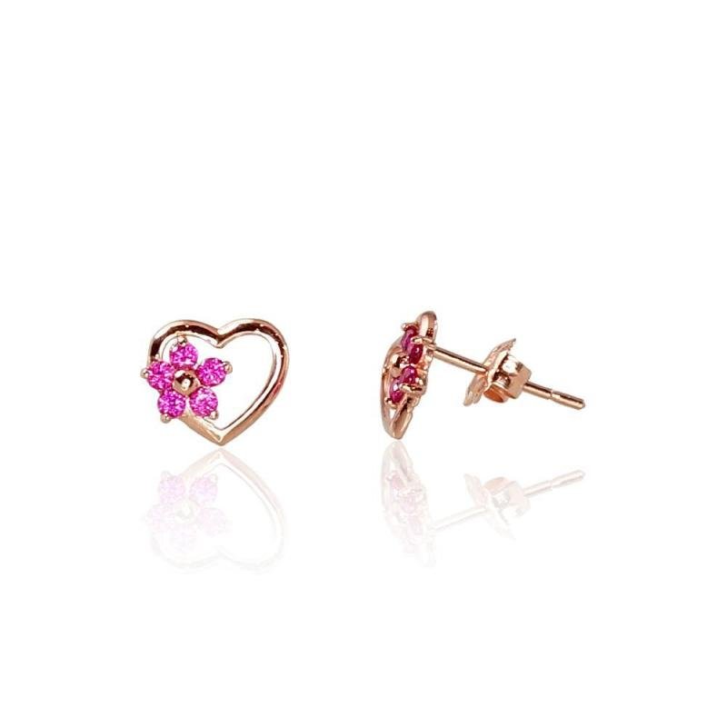 Gold classic studs earrings, Red Gold 585°, Zirkons