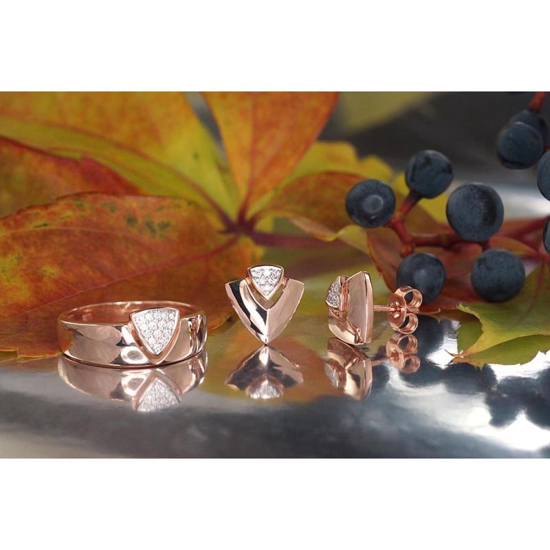 Gold classic studs earrings, Red Gold 585°, Rhodium (Plating), Diamonds
