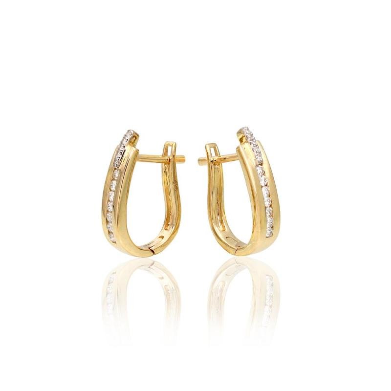 Gold earrings with 'english' lock, Yellow Gold 585°, Rhodium (Plating), Diamonds