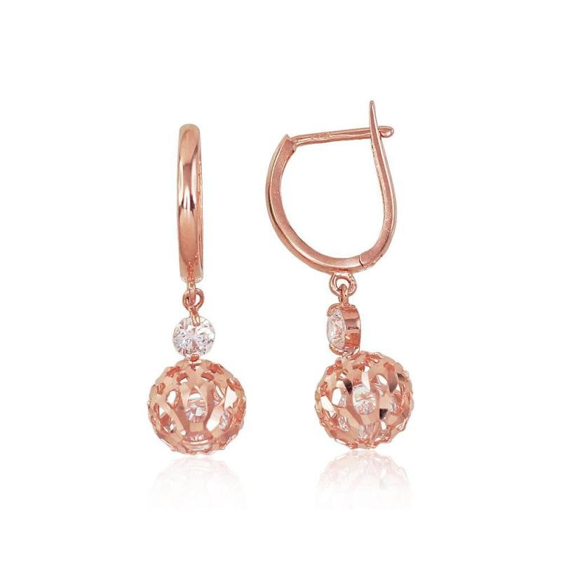 Gold earrings with 'english' lock, Red Gold 585°, Zirkons