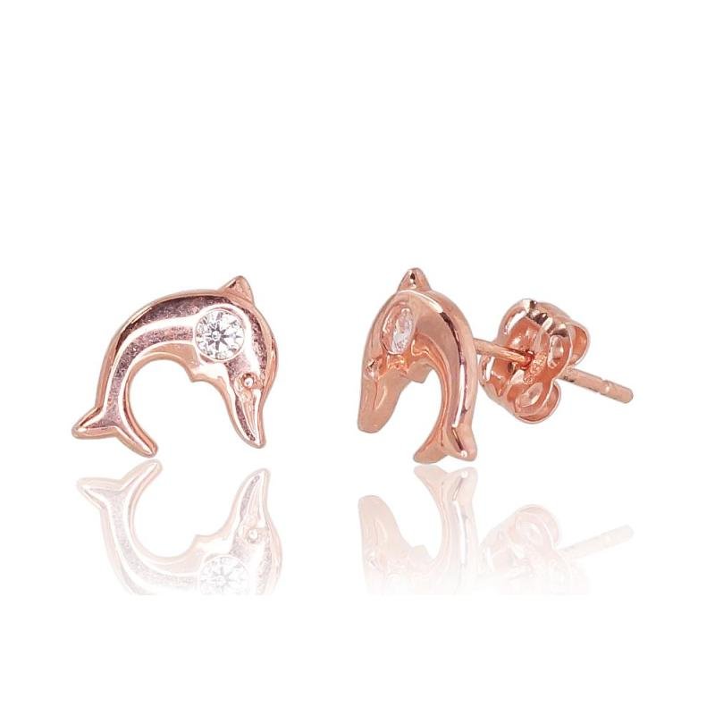 Gold classic studs earrings, Red Gold 585°, Zirkons
