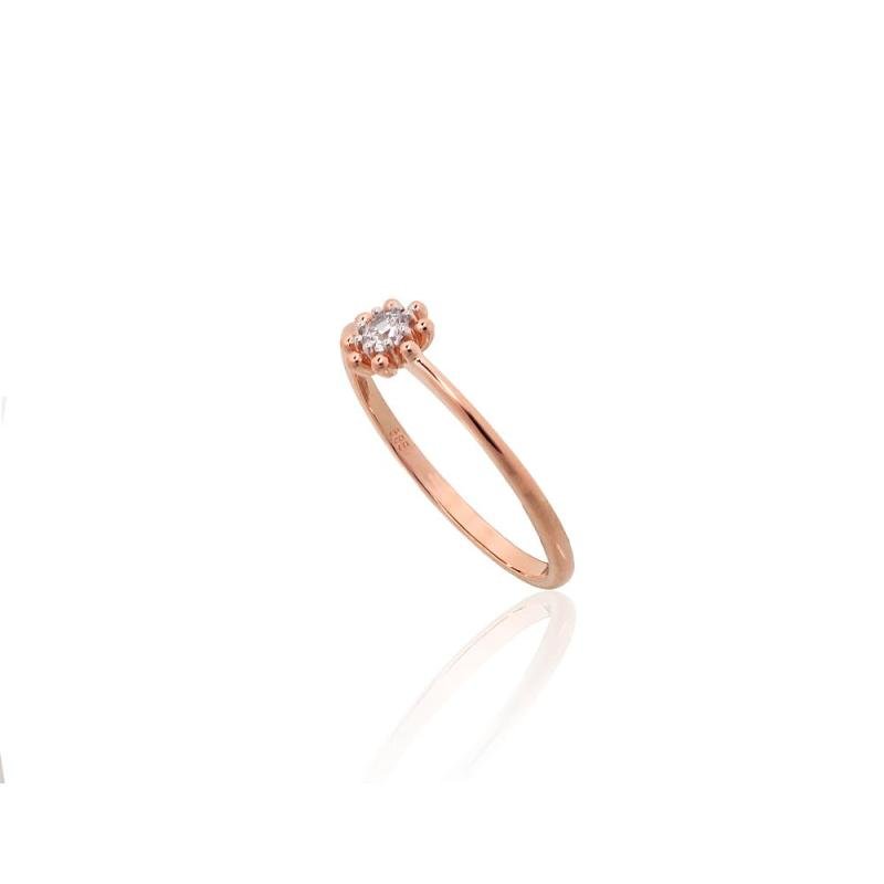 Gold ring, Red Gold 585°, Rhodium (Plating), Zirkons