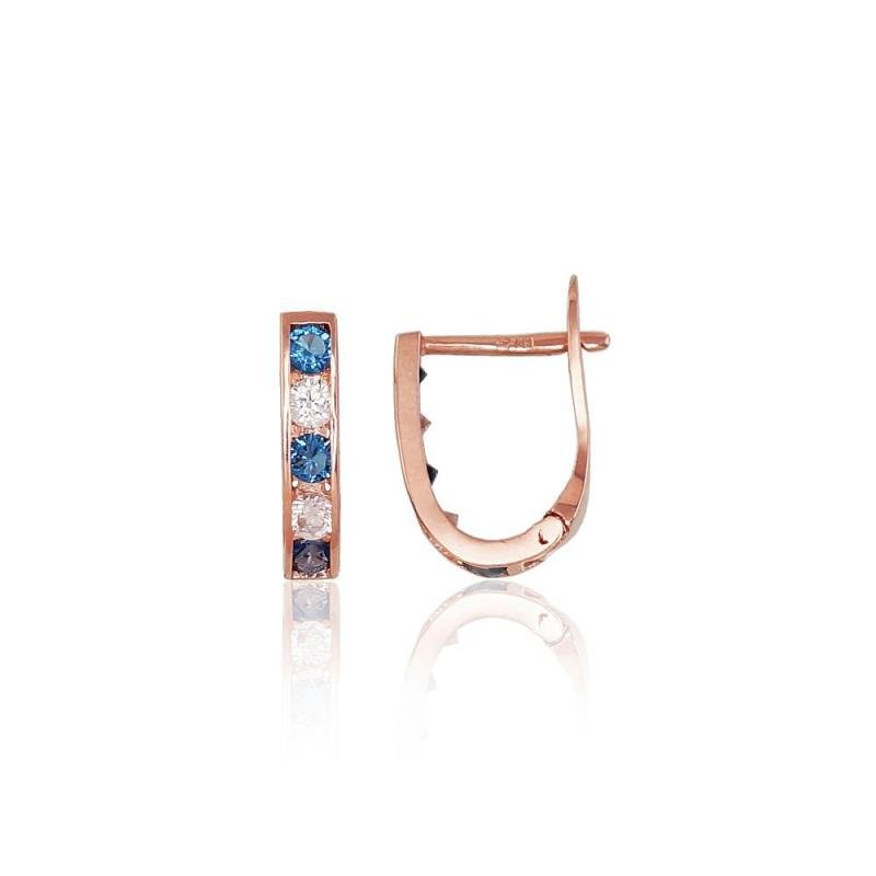 Gold earrings with 'english' lock, Red Gold 585°, Zirkons