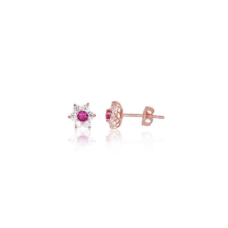 Gold classic studs earrings, Red Gold 585°, Zirkons