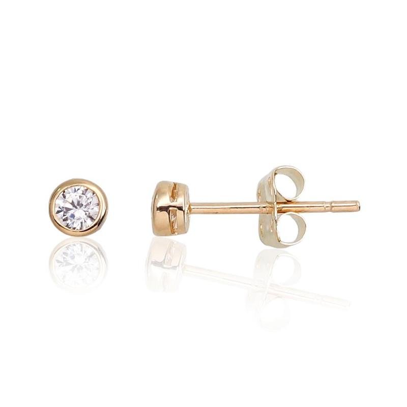 Gold classic studs earrings, Yellow Gold 585°, Zirkons
