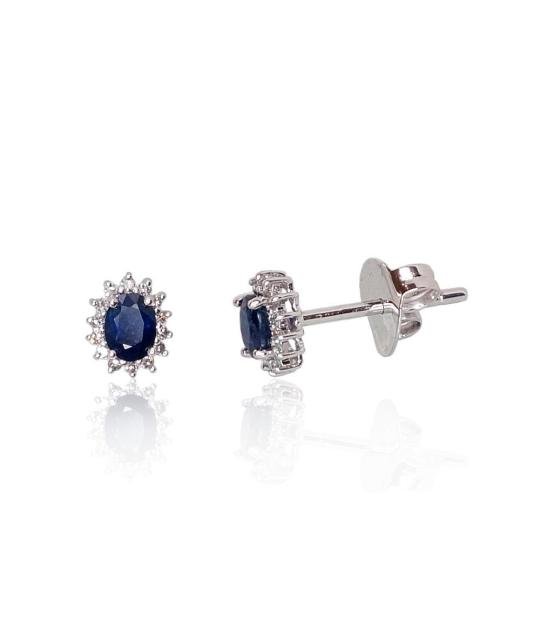 Gold classic studs earrings, White Gold 585°, Diamonds, Sapphire