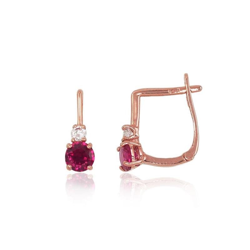 Gold earrings with 'english' lock, Red Gold 585°, Zirkons